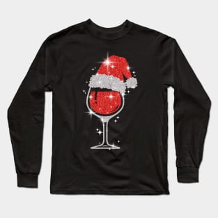 Red Wine Glass Wearing Santa Hat Chirstmas Gift For Wine Lover Long Sleeve T-Shirt